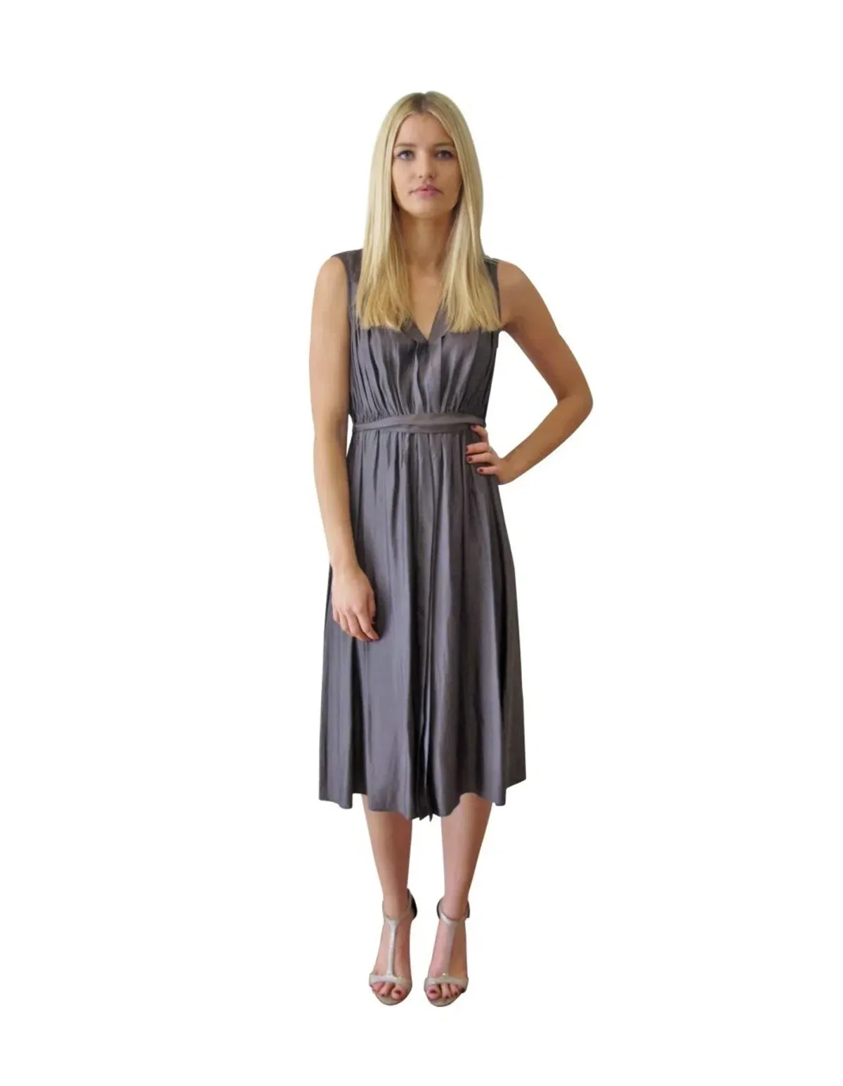 Scanlan Theodore V Neck Dress Grey Size 8 for rent on The Volte - main image