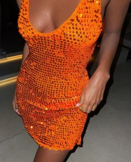 Retrofete Elliana Sequin Mini Dress Orange Size XS / Au 6 for rent on The Volte - image 6