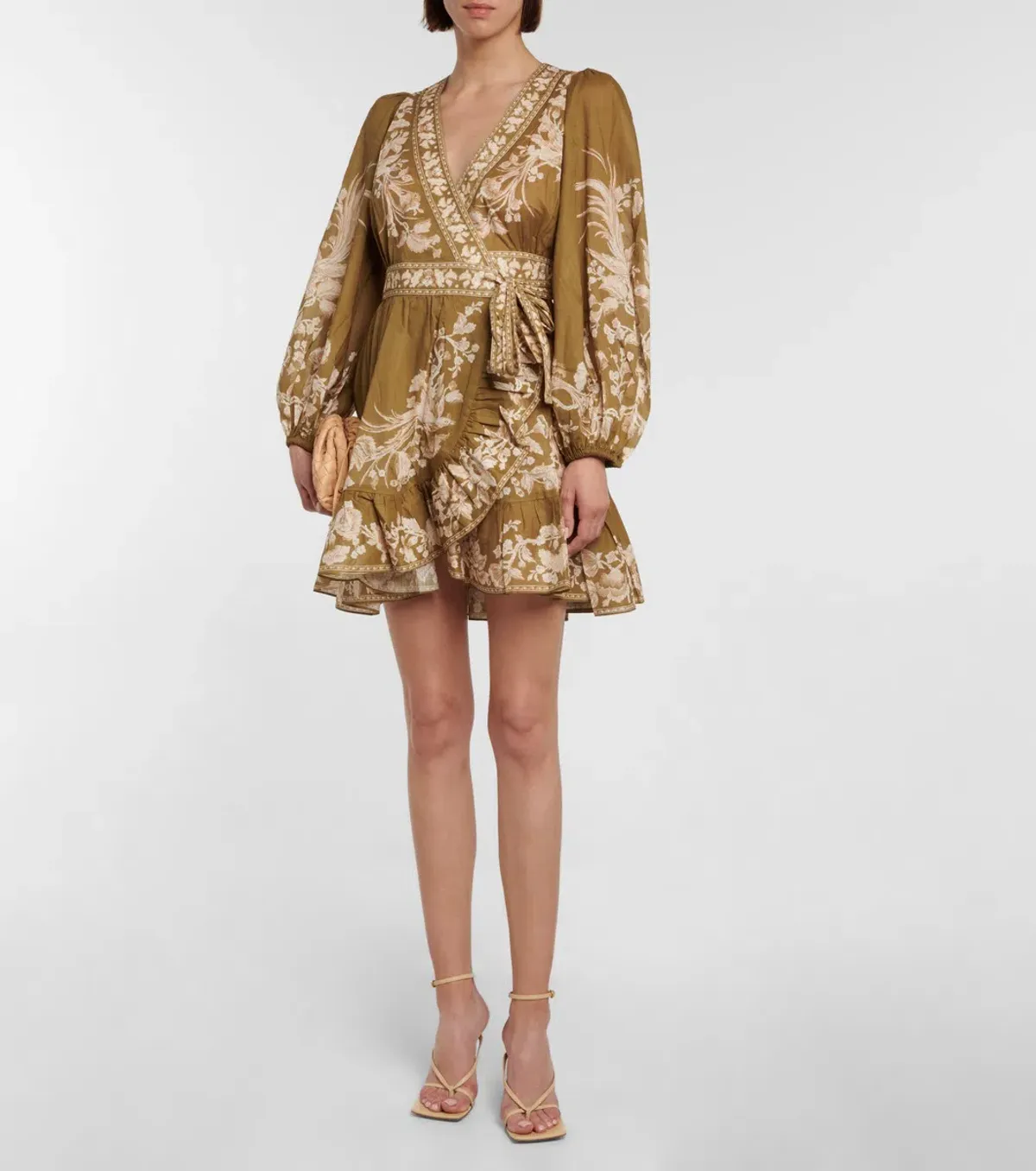 Zimmermann The Anneke Wrap Mini Dress in Olive Bird Size 3 for rent on The Volte - main image