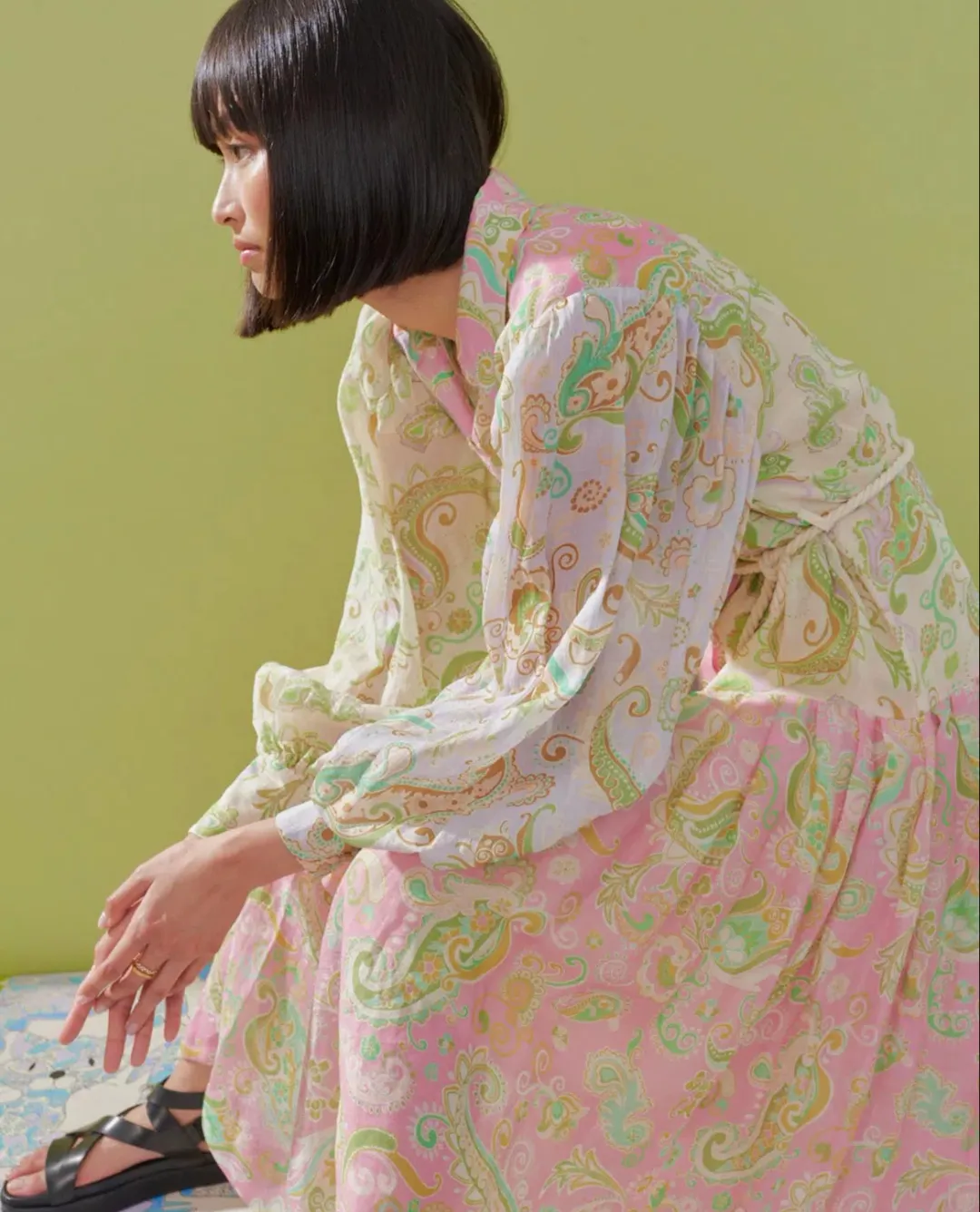 Alemais Marta Patchwork Shirtdress Print Size 8 for rent on The Volte - main image