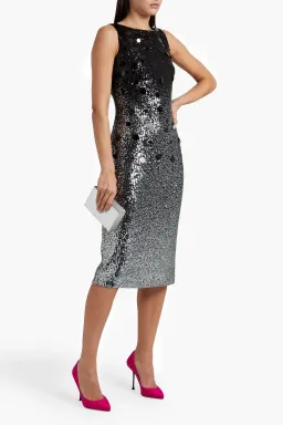 Badgley Mischka Sequined Stretch-Tulle Midi Dress Black and Silver Size 8 for rent on The Volte - image 1