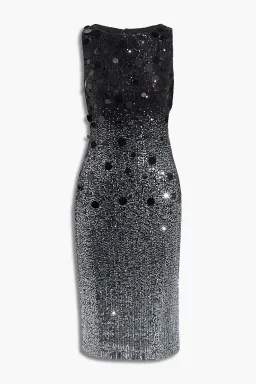 Badgley Mischka Sequined Stretch-Tulle Midi Dress Black and Silver Size 8 for rent on The Volte - image 3