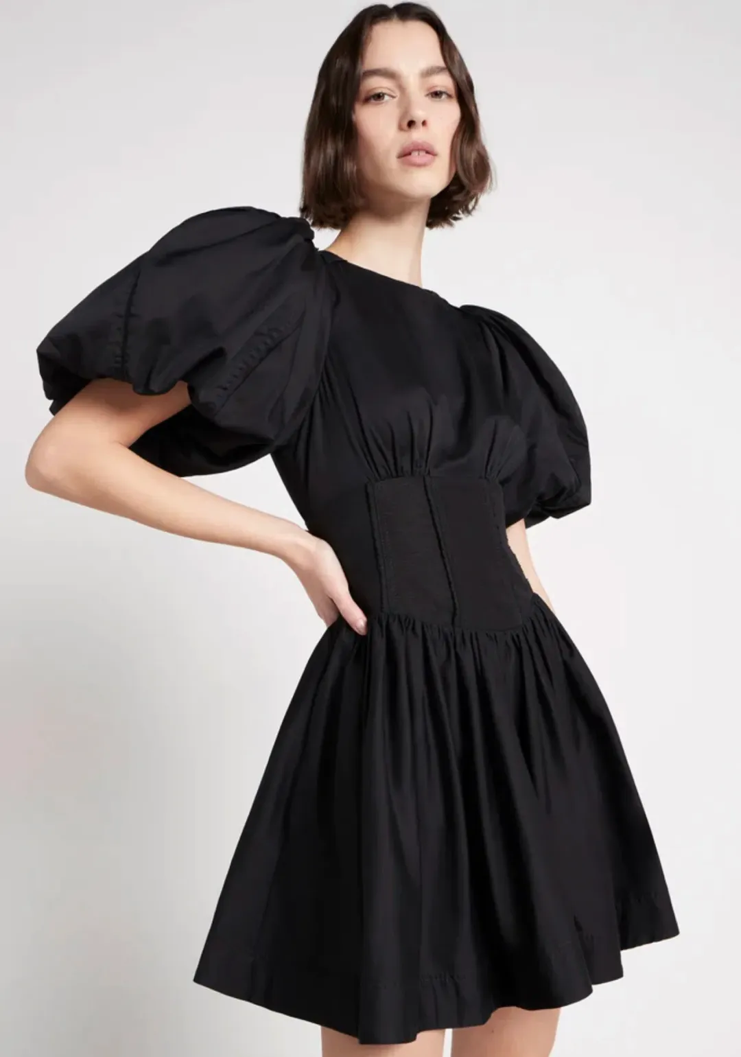 Aje Gianna Puff Sleeve Mini Dress Black Size 12  for rent on The Volte - main image