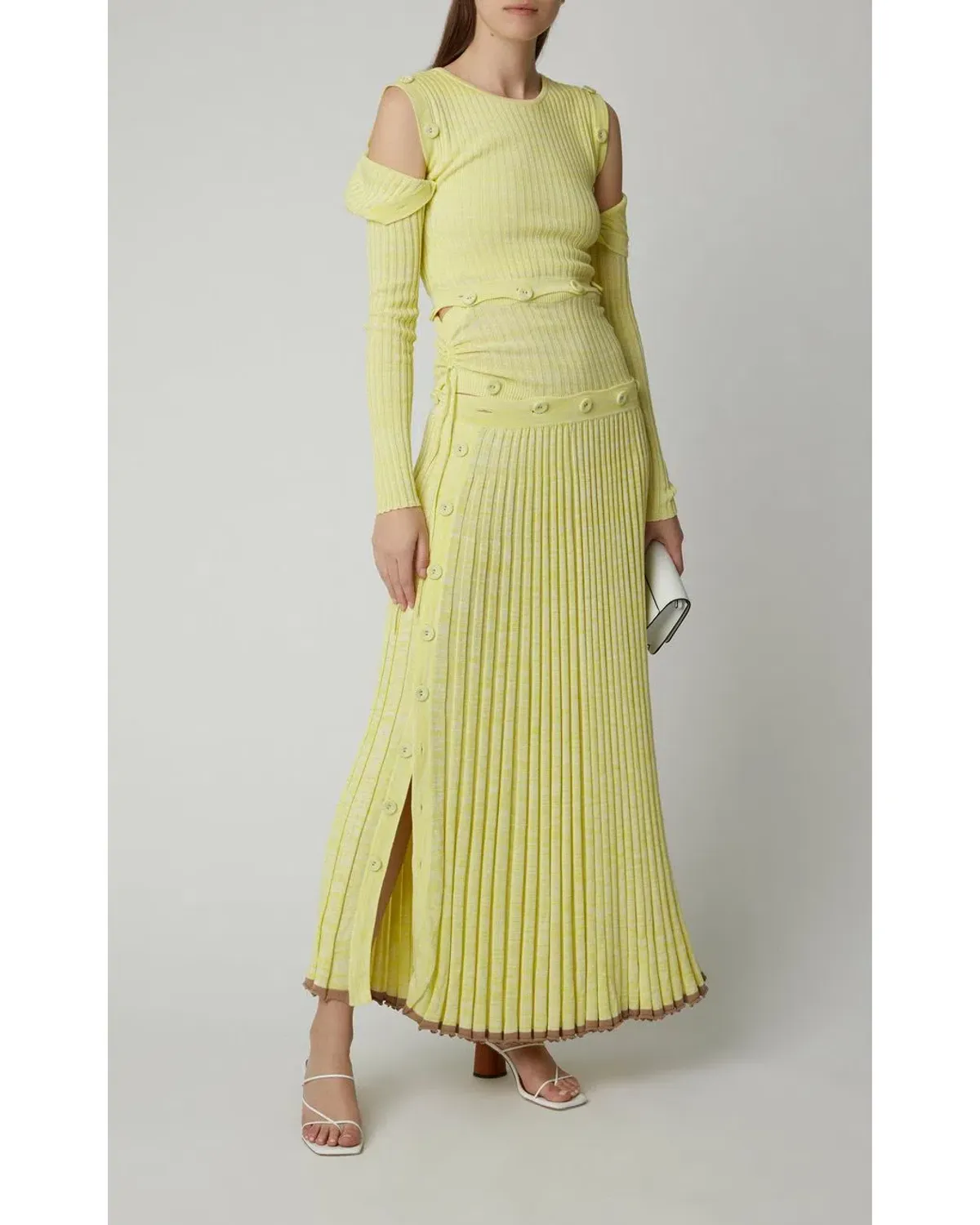 Christopher Esber  Button Embellished Stretch Knit Maxi Dress Yellow Size 8 for rent on The Volte - main image