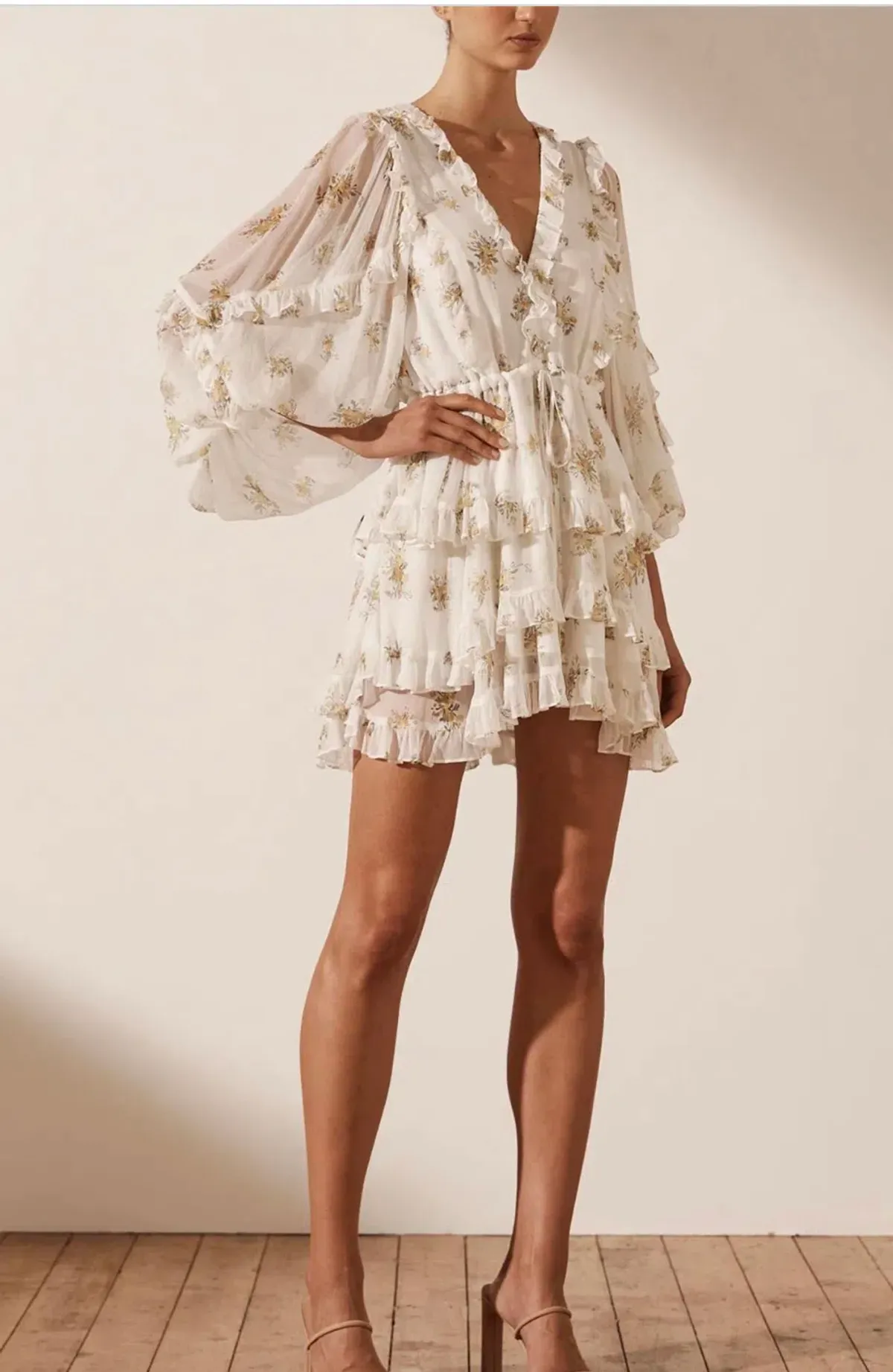 Shona Joy Julieta Balloon Sleeve Frill Mini Dress Print Size 8  for rent on The Volte - main image