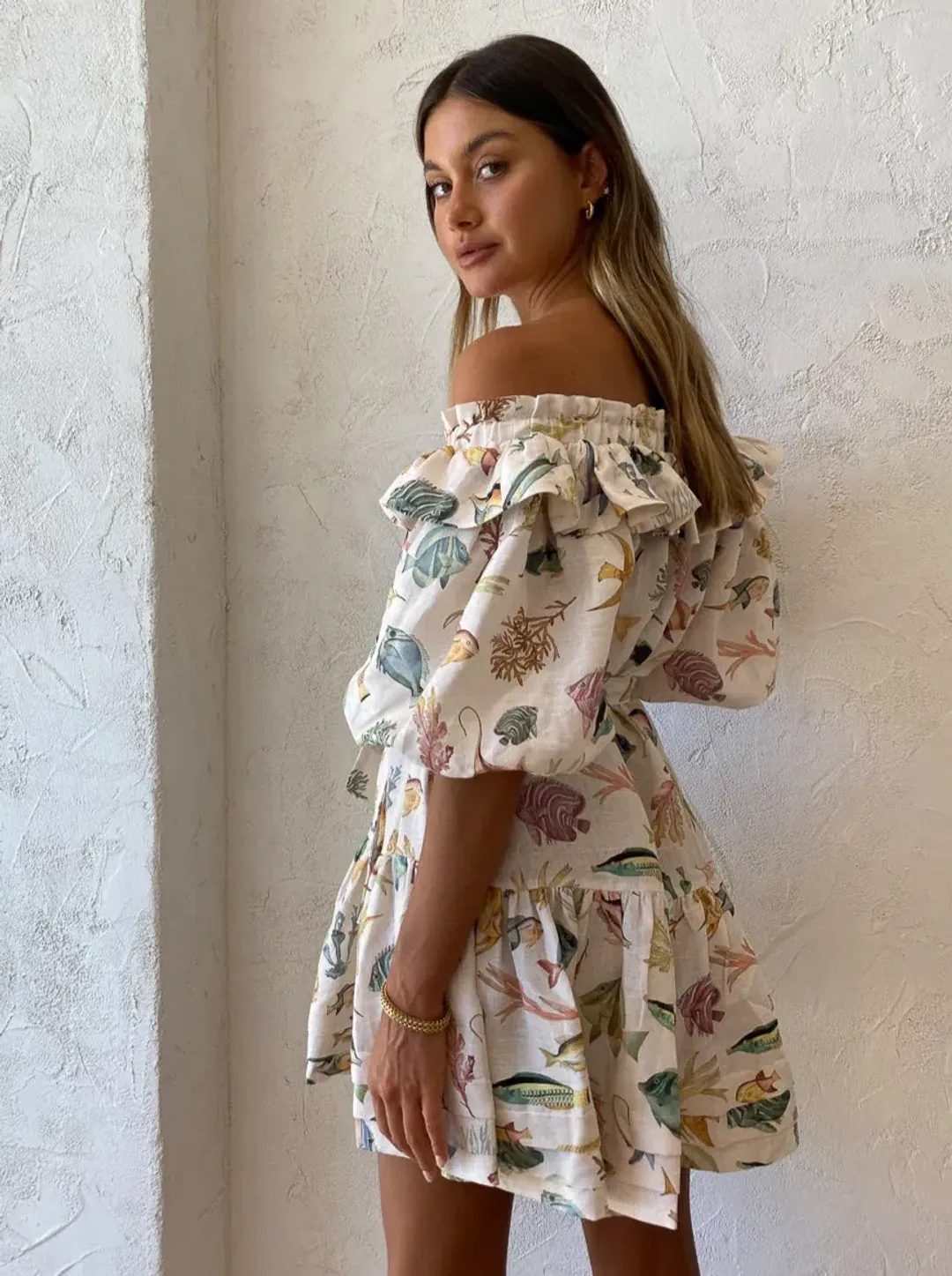 Alemais Wanda Frill Mini Dress in Ivory Size 6 for rent on The Volte - main image