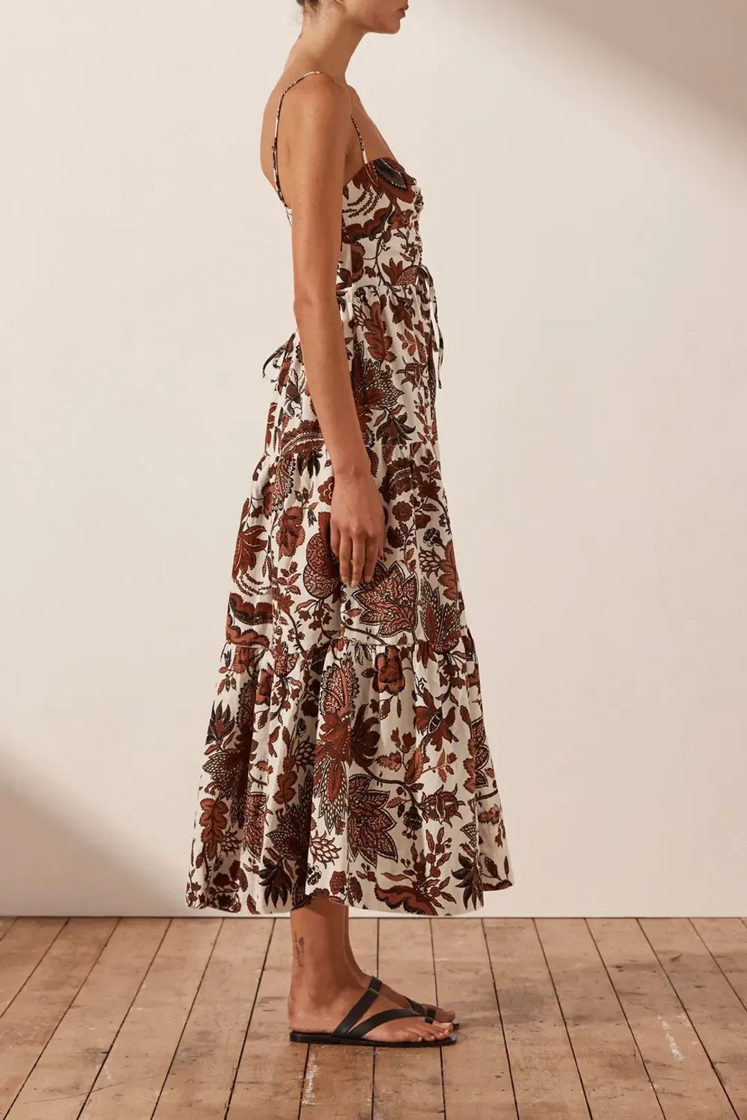 Shona Joy Catalina Lace Up Backless Midi Dress Print Size 8 for rent on The Volte - main image