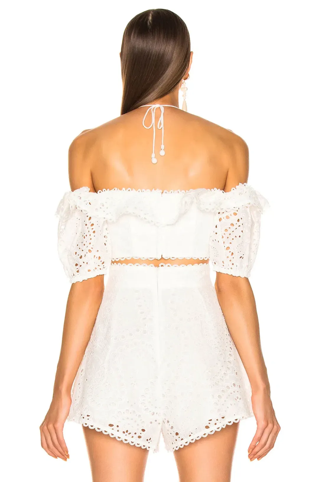 Zimmermann Heathers Off Shoulder Top and High Waisted Short Set Ivory Size 0 / AU 8 for rent on The Volte - main image
