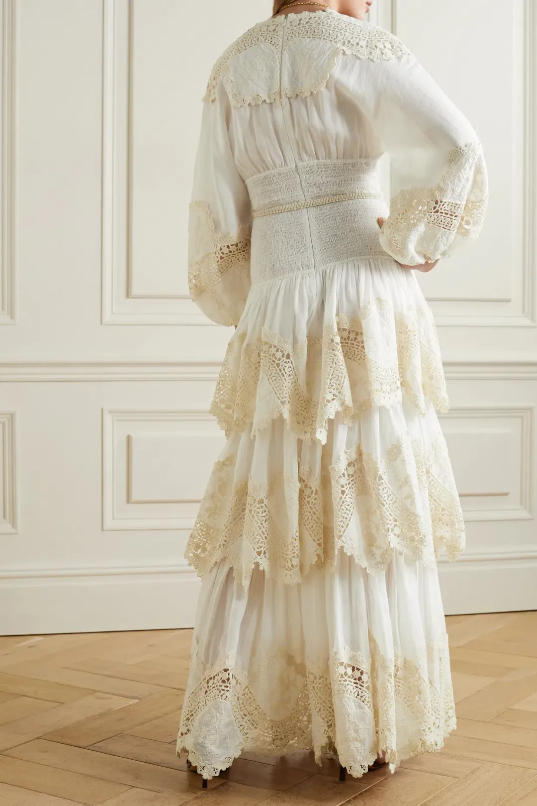 Zimmermann Pattie Embroidered Tiered Midi Dress Ivory Size 1 / Au 10 for rent on The Volte - main image