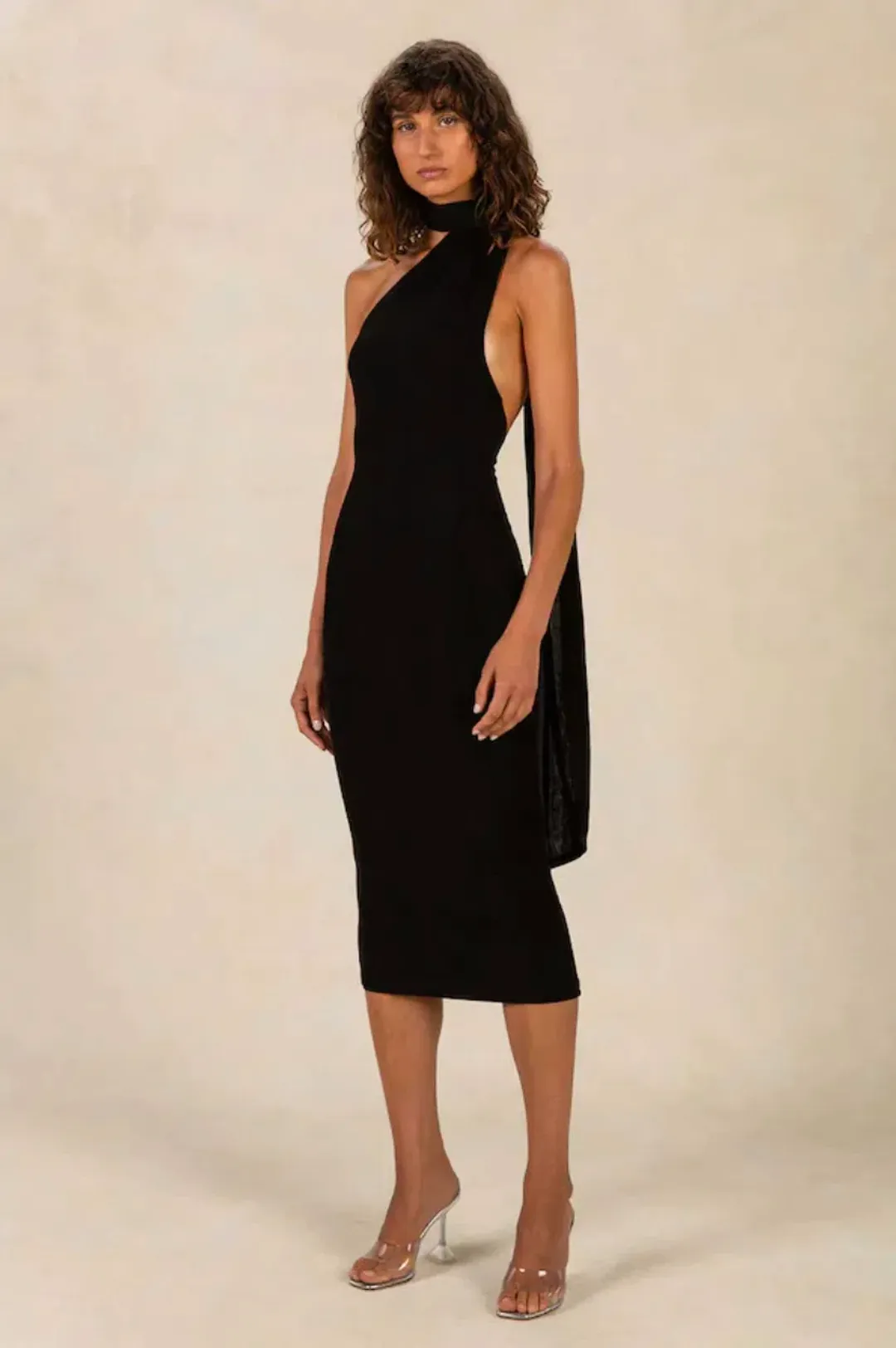 Misha Nicollette Slinky Jersey Midi Dress Black Size 8 for rent on The Volte - main image