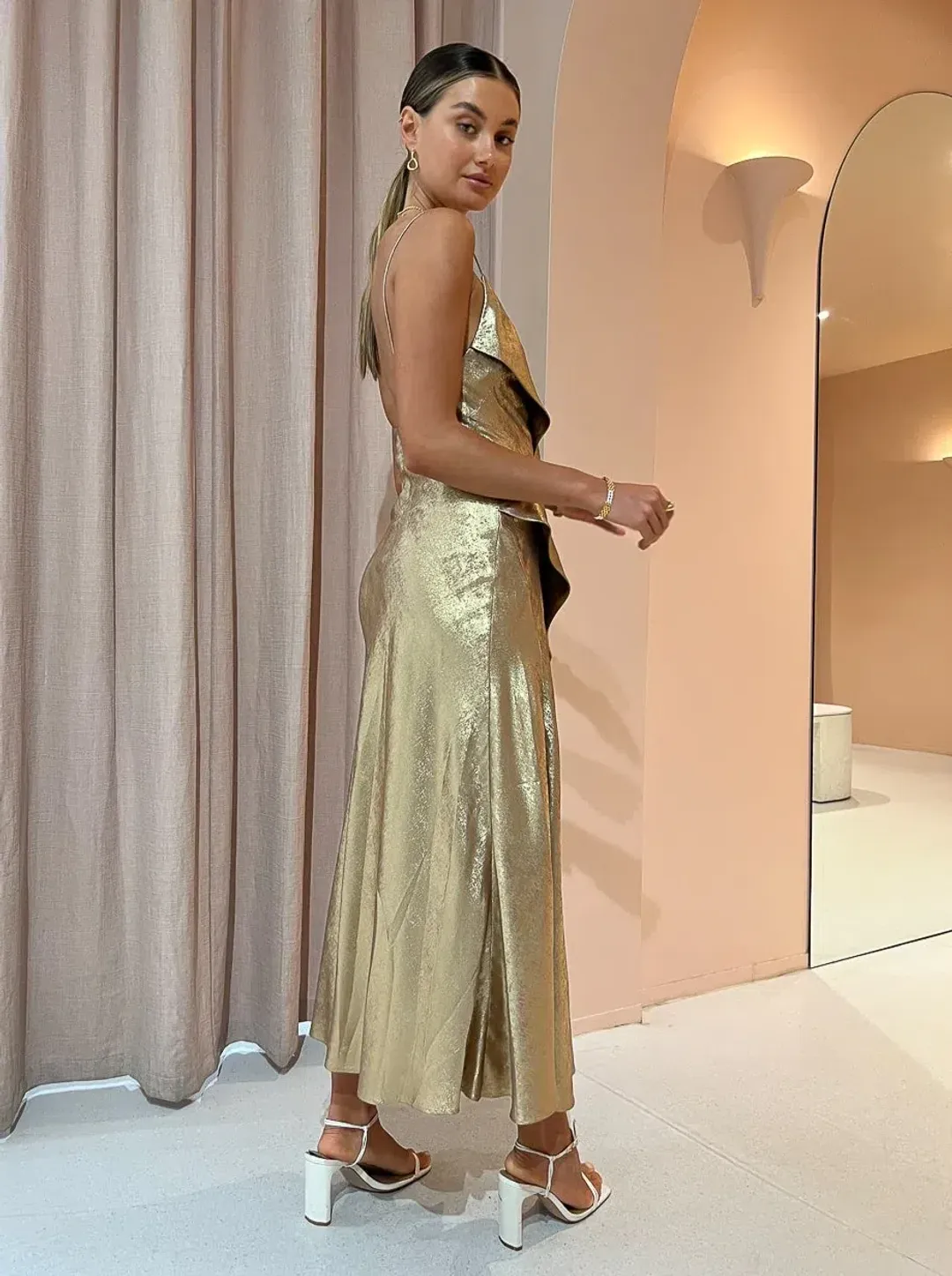 Acler Queensbridge Dress Gold Size 8 for rent on The Volte - main image