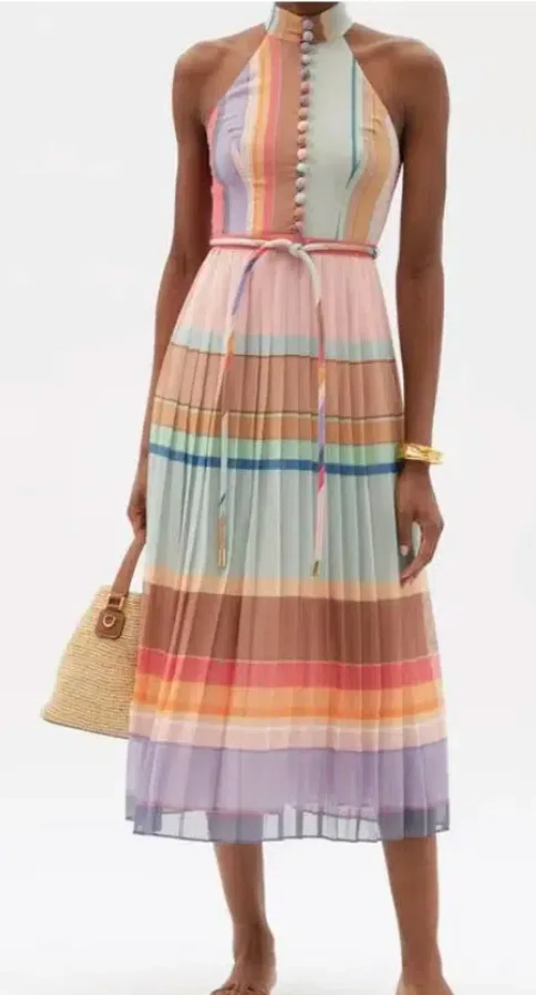 Zimmermann Pleated Picnic Dress Rainbow Stripe Size 1 / Au 10 for rent on The Volte - main image