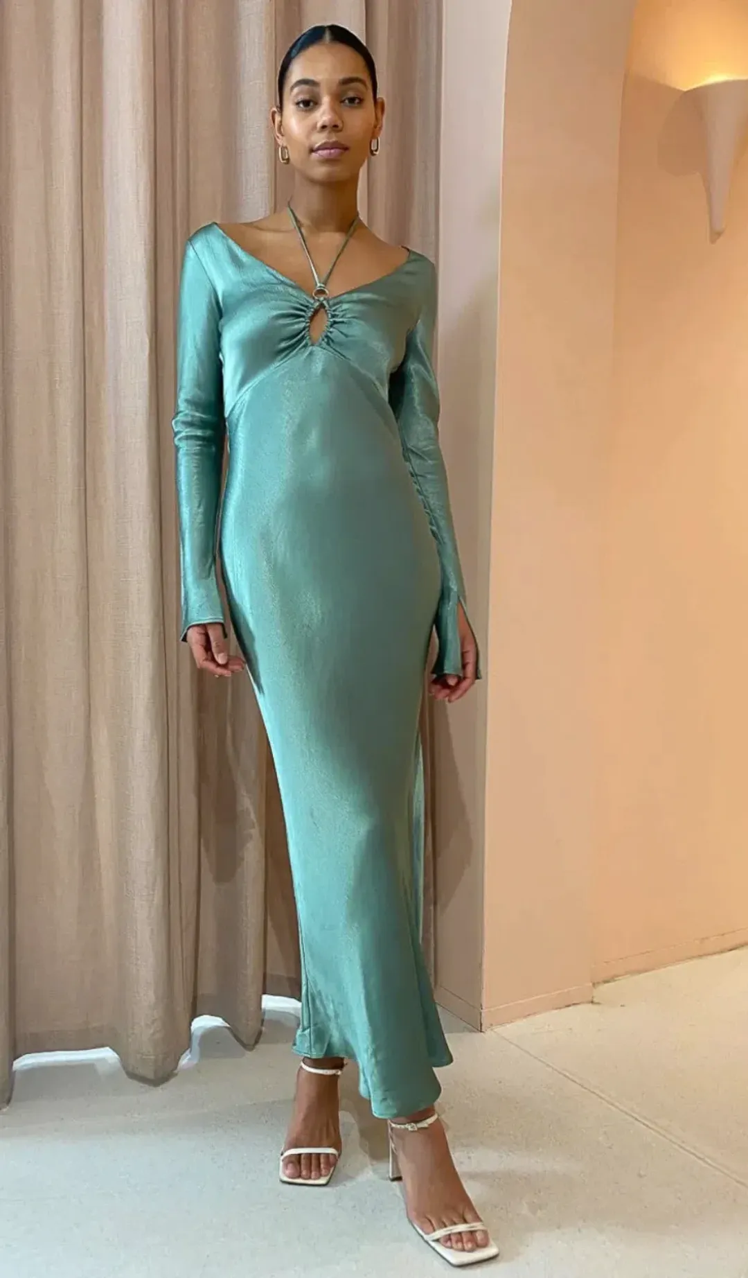 Bec & Bridge Malyka Long Sleeve Maxi Dress | Moss Green | Size 10 for rent on The Volte - main image