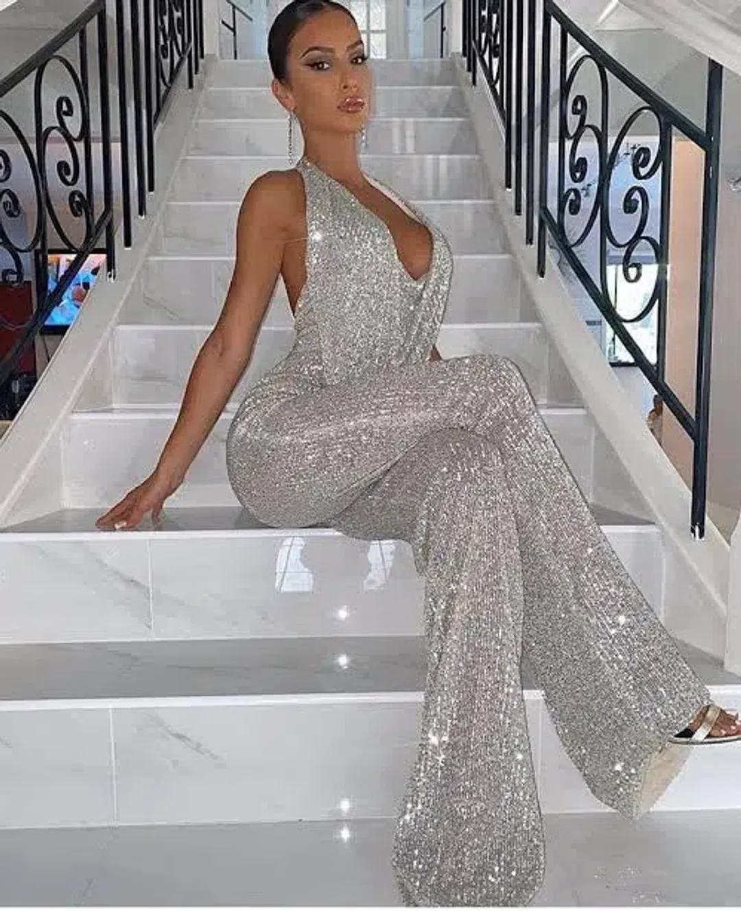 Nookie Fantasy Sequin Jumpsuit Silver Size 6 for rent on The Volte - main image