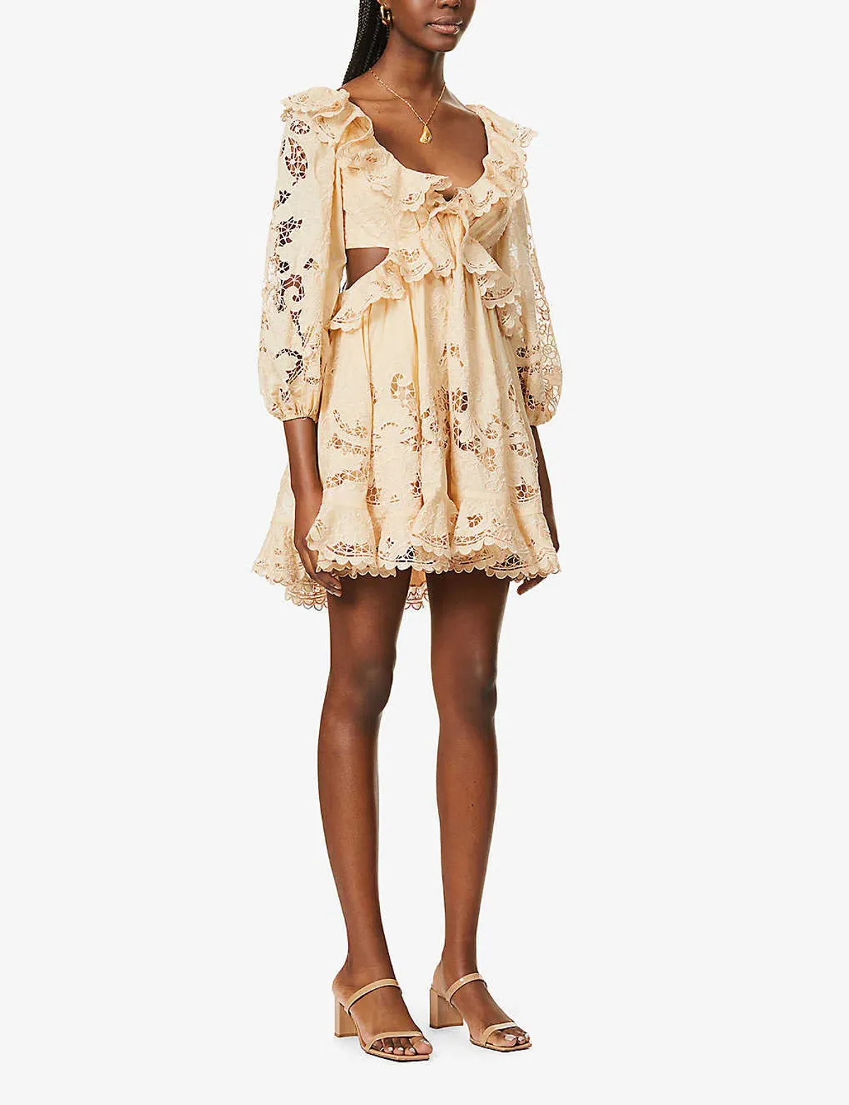 Zimmermann Brighton Scallop Mini Dress Taupe Size 2 for rent on The Volte - main image
