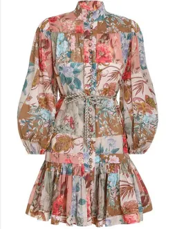 Zimmermann Cassia Drop Waist Mini Dress Patchwork Floral Size 8 for rent on The Volte - image 3