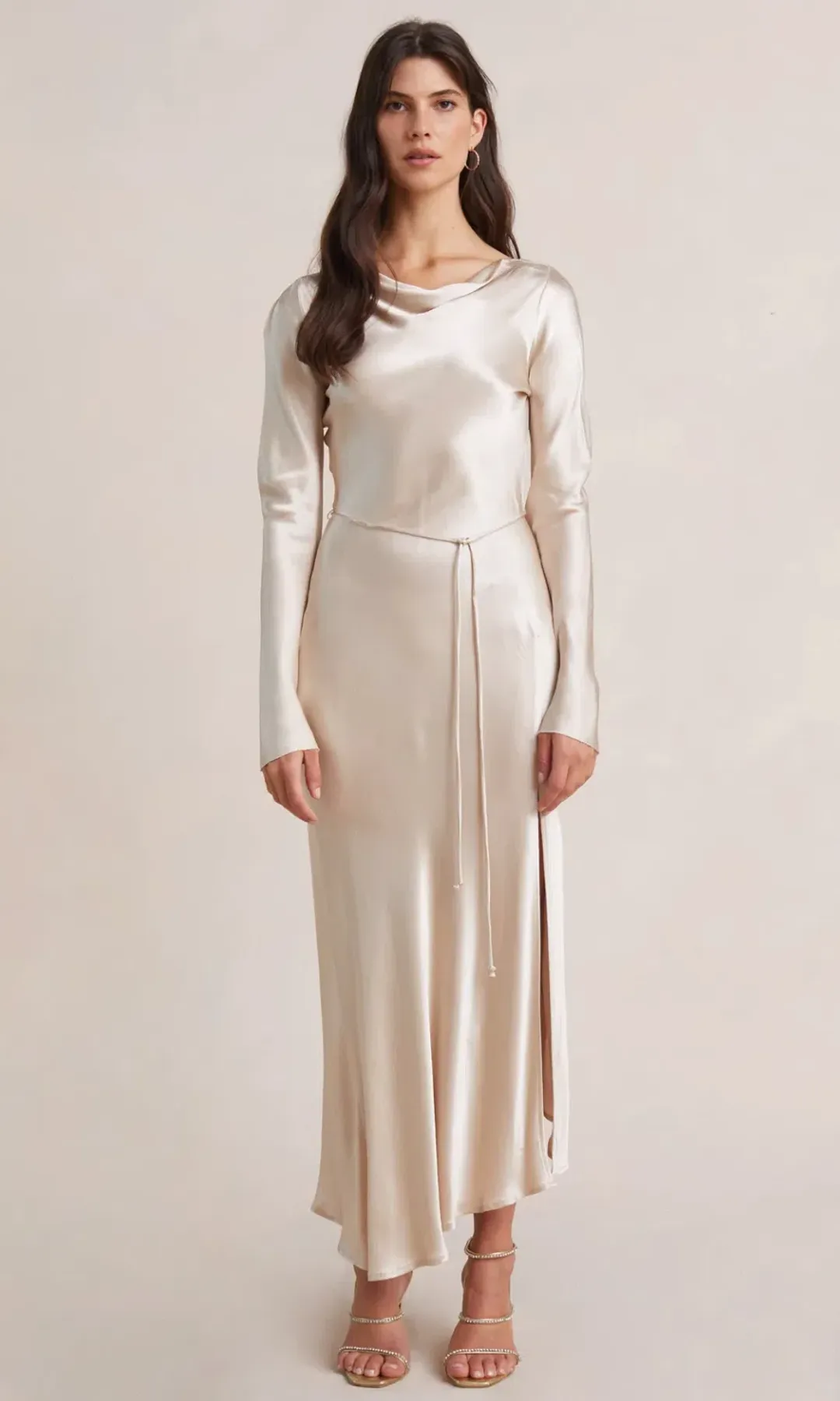 Bec & Bridge Moon Dance Long Sleeve Midi Dress Sand Size 10 for rent on The Volte - main image
