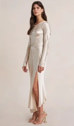 Bec & Bridge Moon Dance Long Sleeve Midi Dress Sand Size 10 for rent on The Volte - image 2