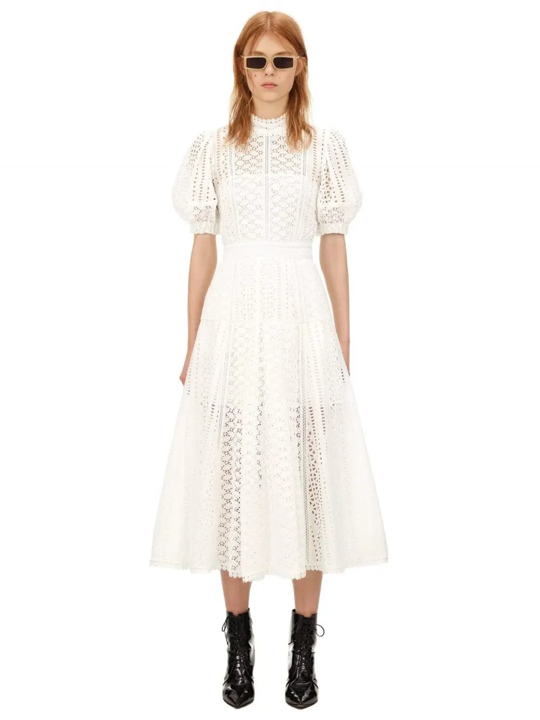 Self Portrait White Cotton Broderie Dress White Size 8  for rent on The Volte - main image