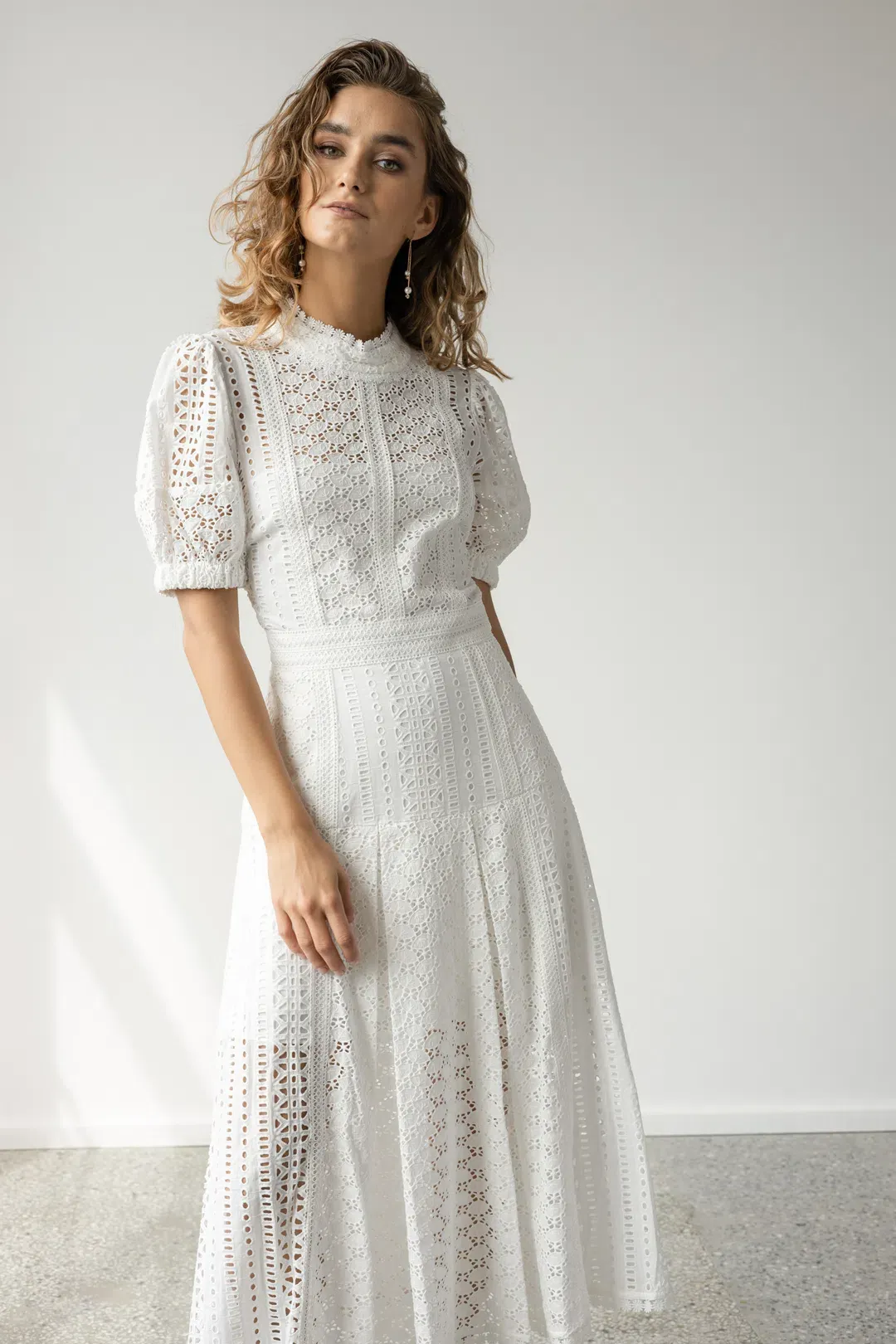 Self Portrait White Cotton Broderie Dress White Size 8  for rent on The Volte - main image