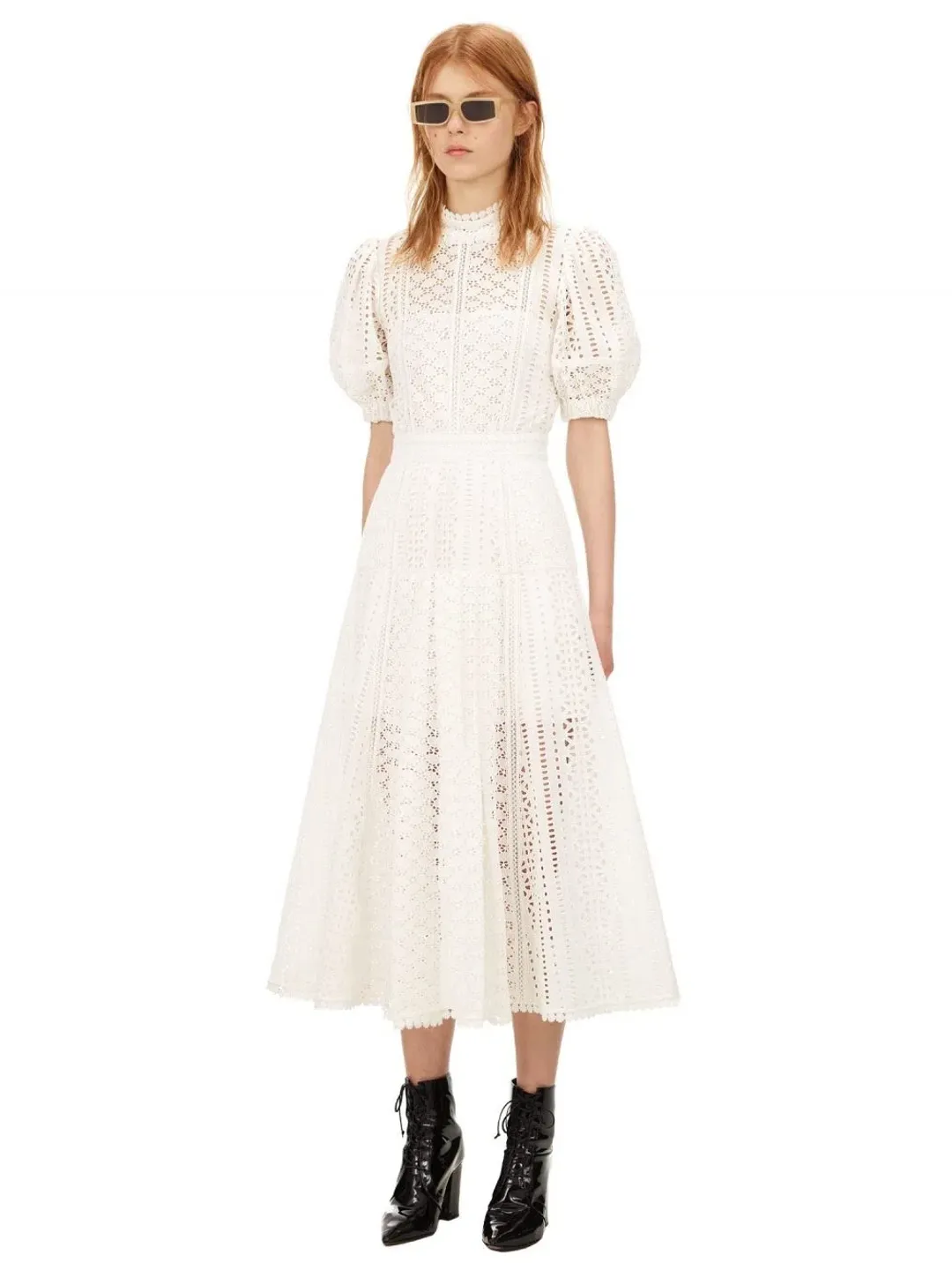 Self Portrait White Cotton Broderie Dress White Size 8  for rent on The Volte - main image