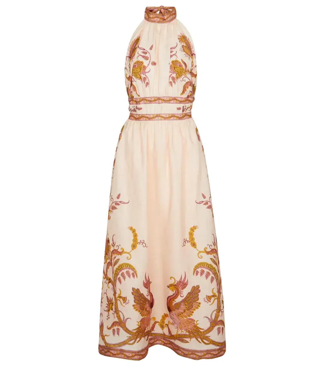 Zimmermann Cassia Halterneck Floral Dress Cream Bird Floral Size 0 / AU 8 for rent on The Volte - main image
