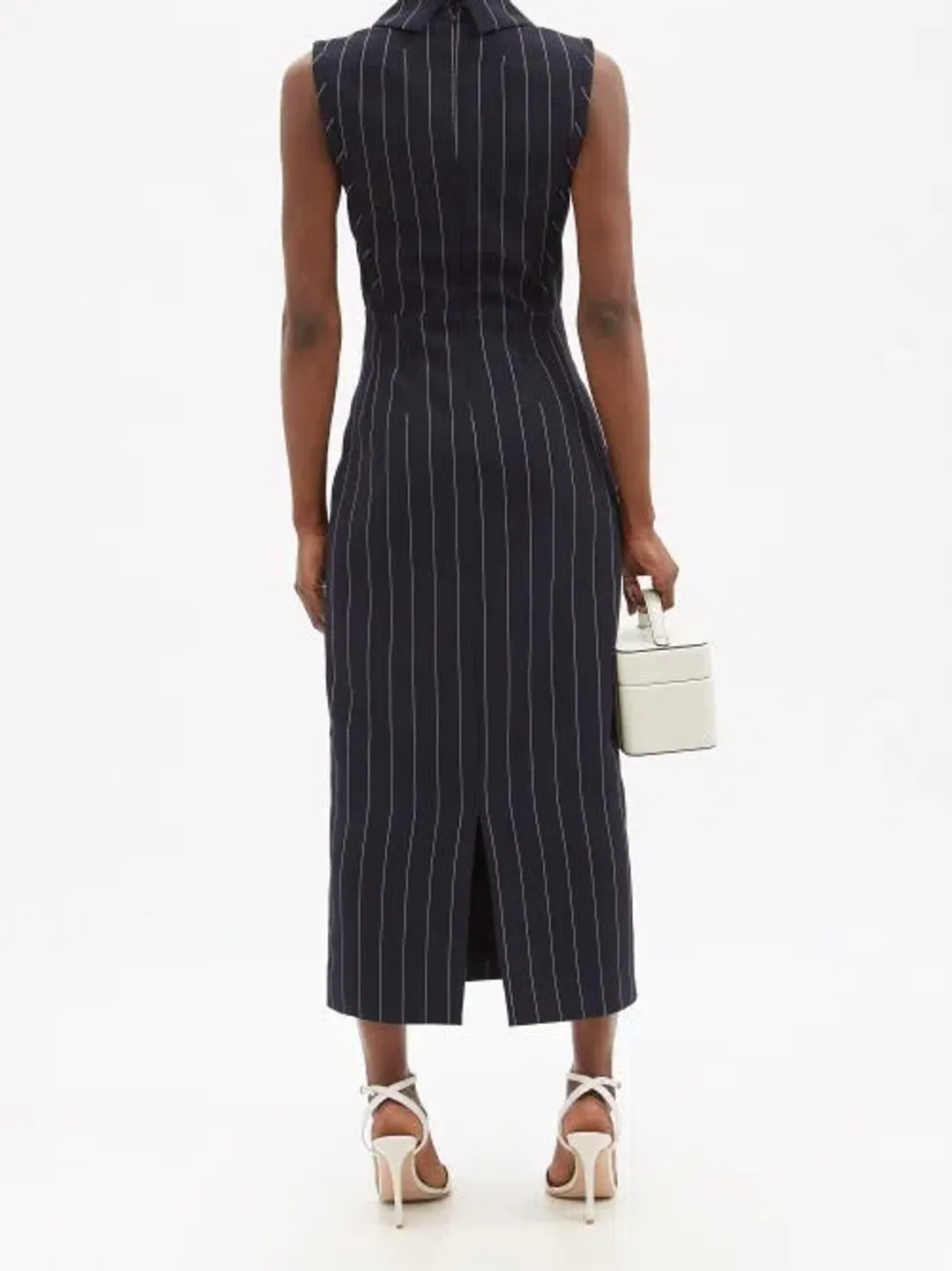 Emilia Wickstead Miles Pinstriped Crepe Midi Dress Navy/White Size 16 for rent on The Volte - main image