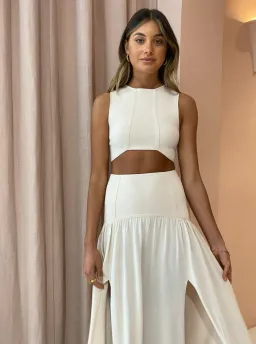 Bec and Bridge Amalia Knit Crop Top & Maxi Skirt Set in Cream Size 8 for rent on The Volte - image 2