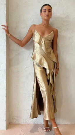 Acler Queensbridge Midi Dress in Gold Size 12 for rent on The Volte - image 2