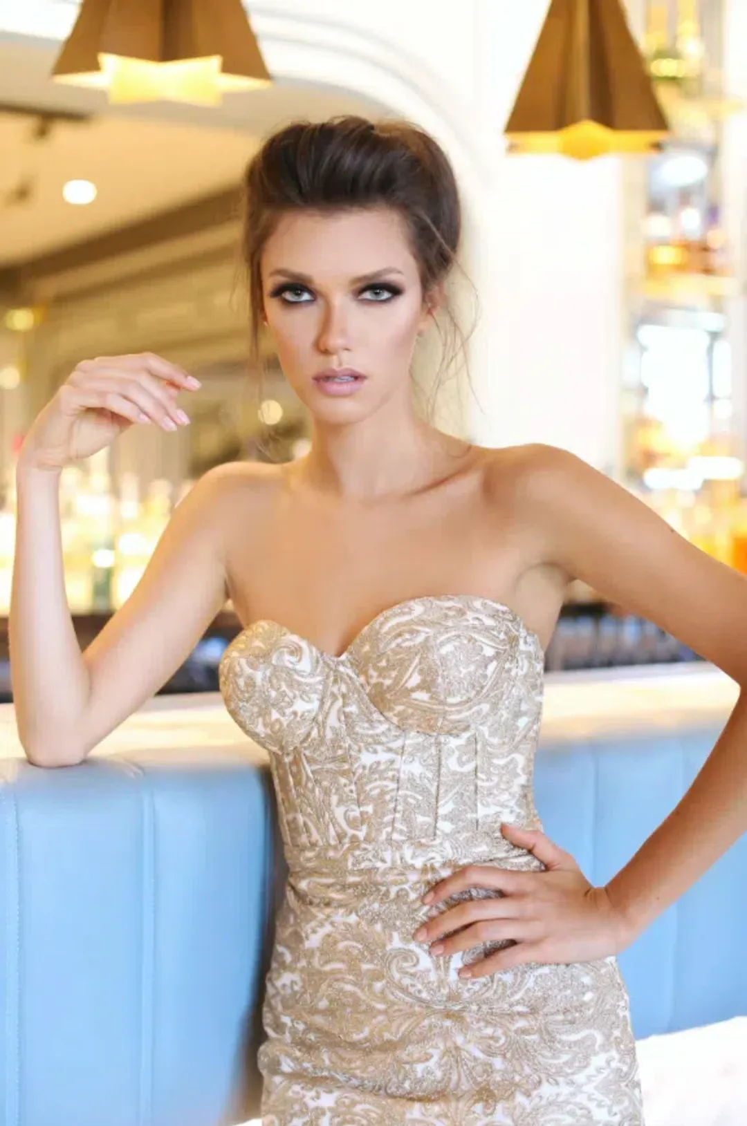 Elle Zeitoune Jayce Midi Dress Gold Size 10 for rent on The Volte - main image