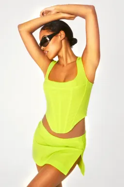 Miaou Campbell Corset and Micro Mini Skirt Set Neon Lime Size M for rent on The Volte - image 2