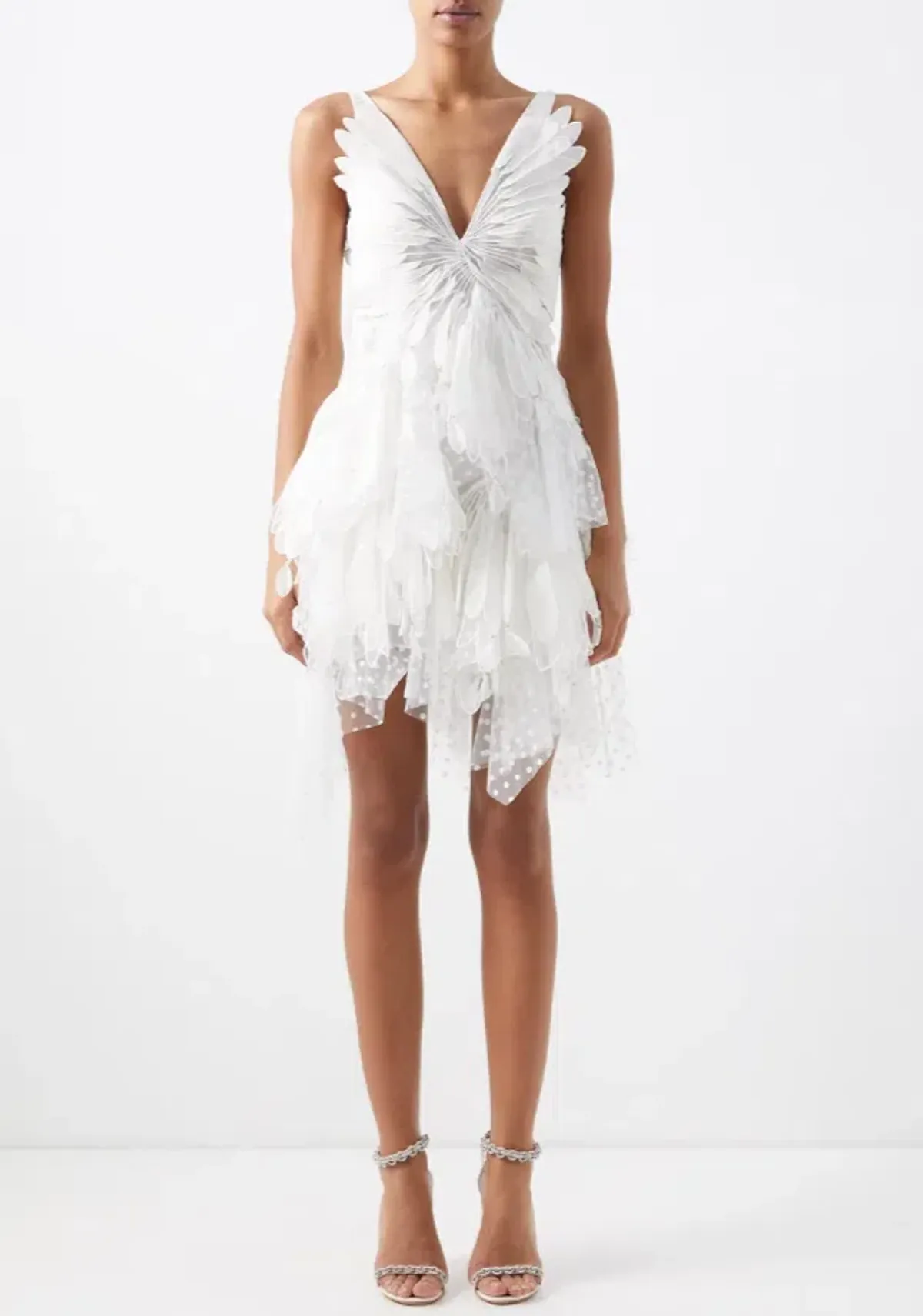 Zimmermann Rhythmic V-neck Ruffled Tulle Mini Dress White Size 1 / Au 10 for rent on The Volte - main image