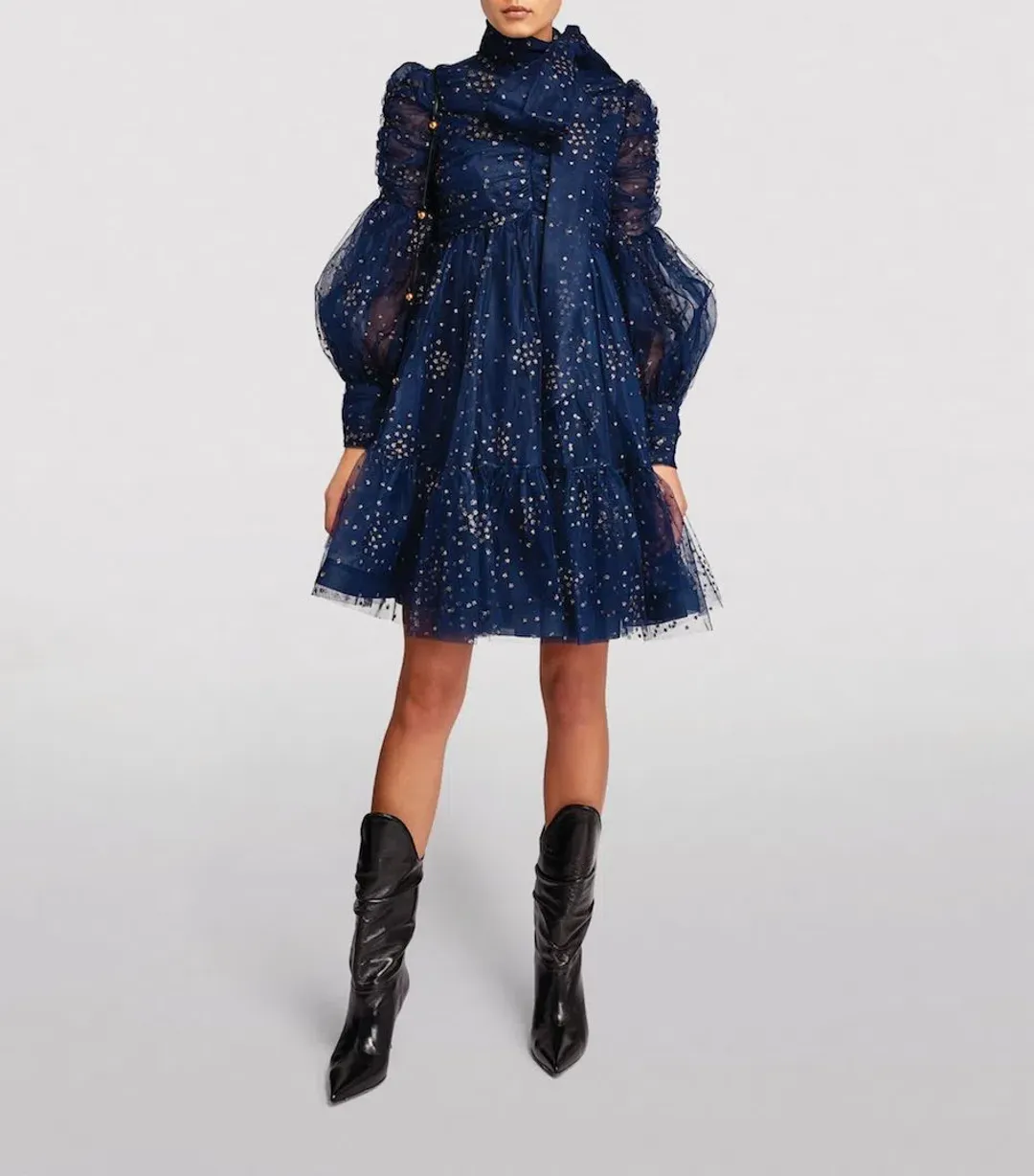 Zimmermann Rhythm Ruched Glitter Mini Dress in Navy Size 1 / Au 10 for rent on The Volte - main image