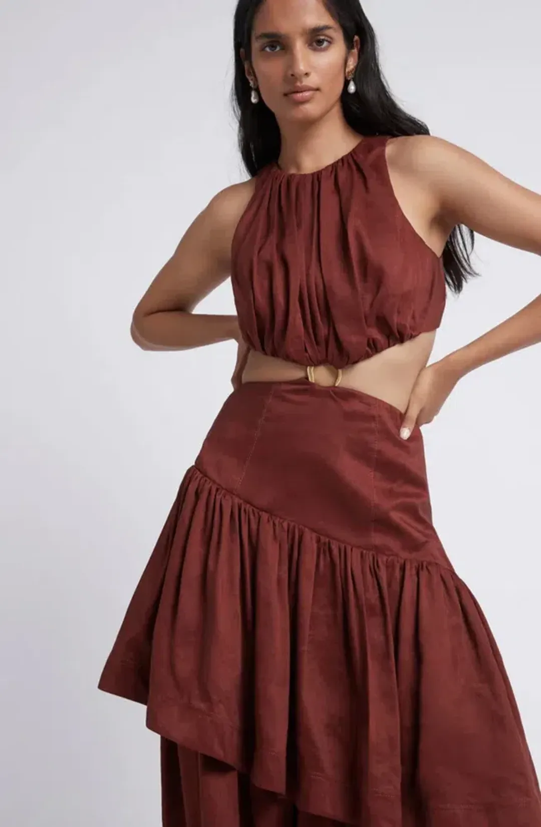 Aje Calitene Cut Out Dress Rust Size 6 for rent on The Volte - main image