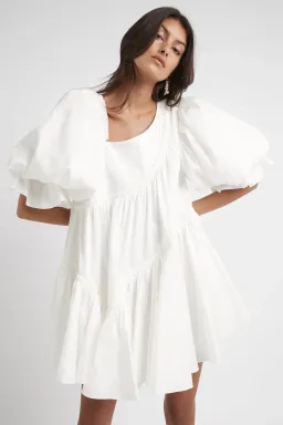 Aje Casabianca Braided Asymmetric Puff Sleeve Mini Dress White Size 14 for rent on The Volte - image 2