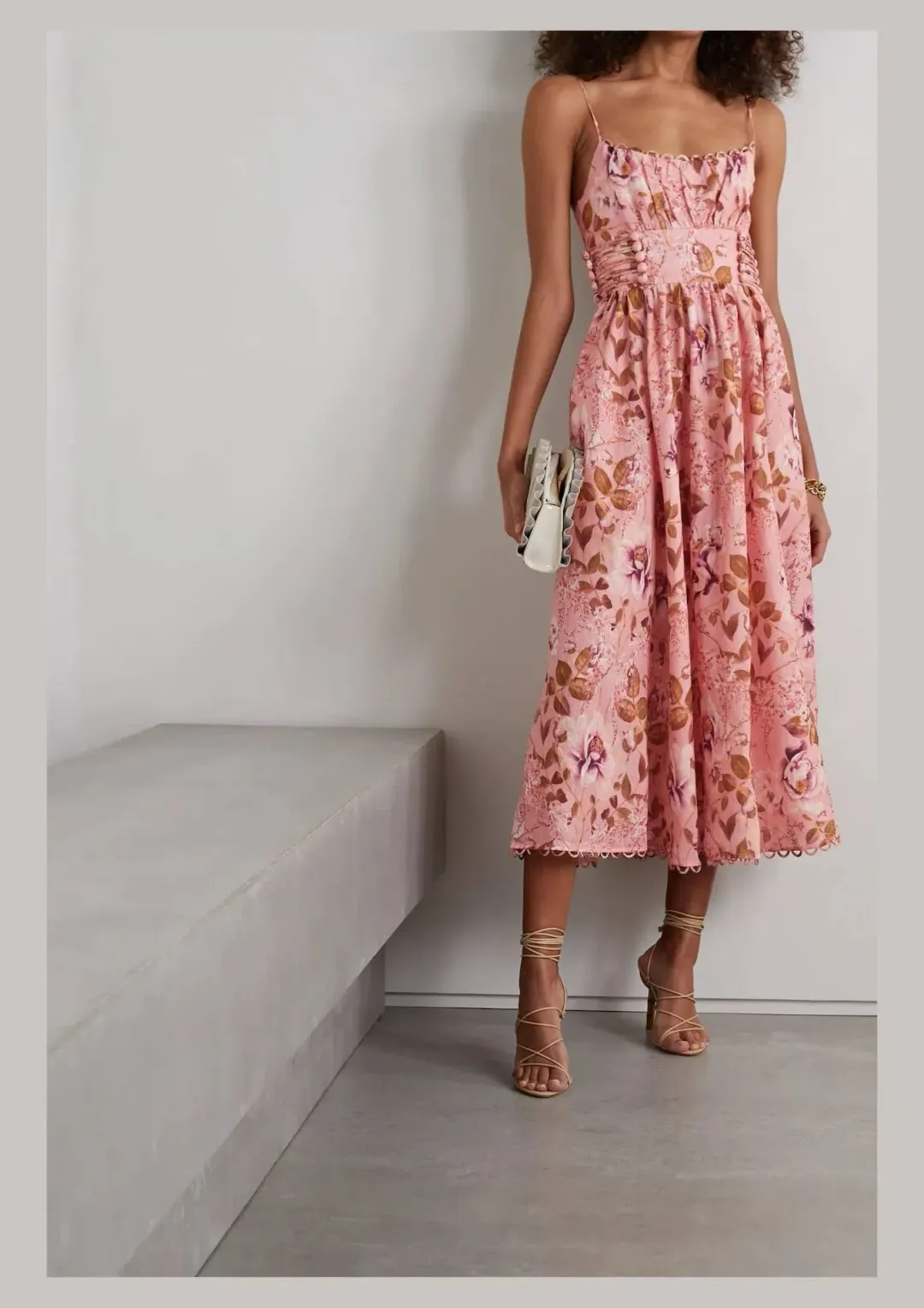 Zimmermann Rosa Floral Linen Midi Dress Pink Floral Size 16 for rent on The Volte - main image