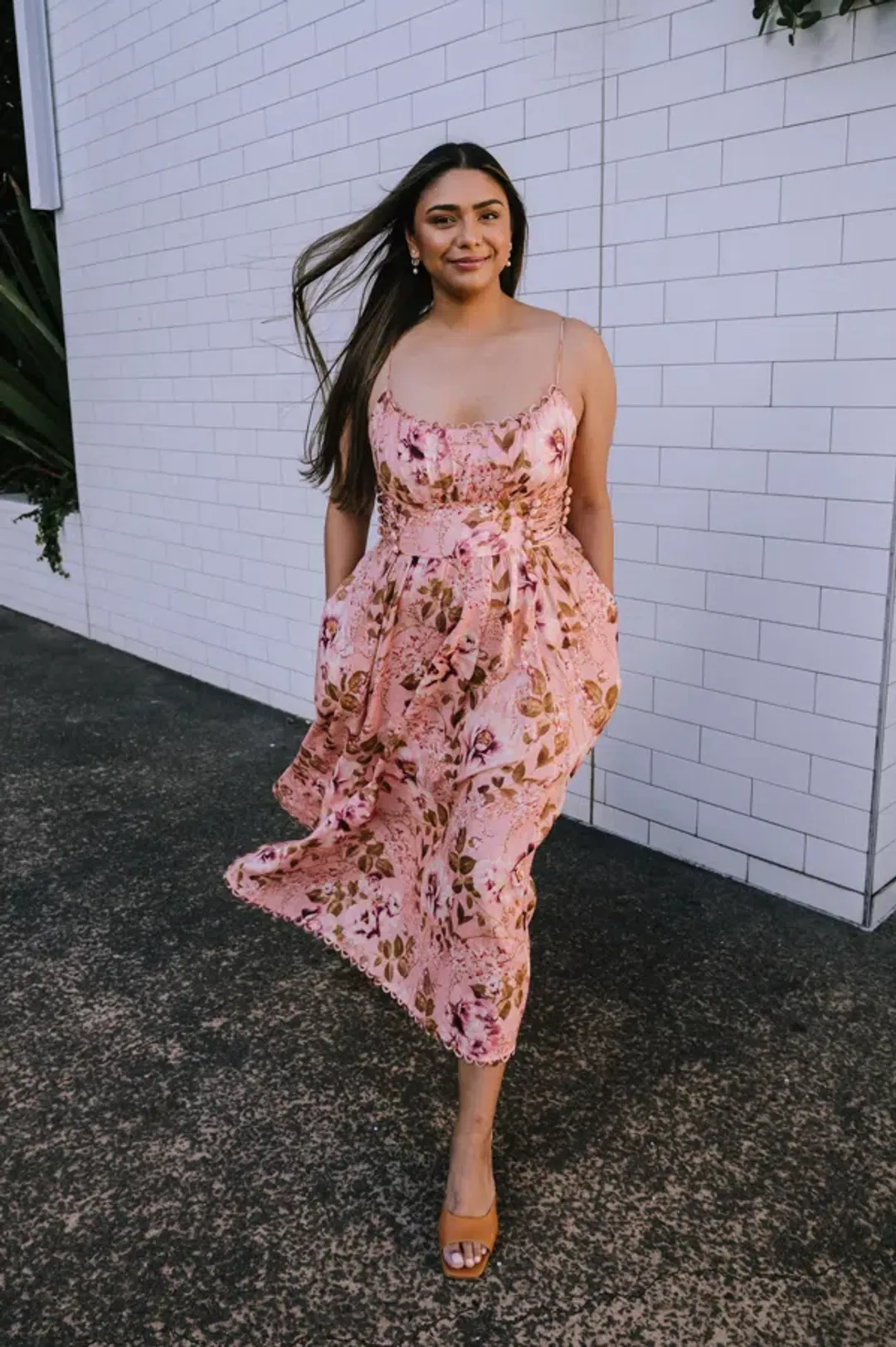 Zimmermann Rosa Floral Linen Midi Dress Pink Floral Size 16 for rent on The Volte - main image