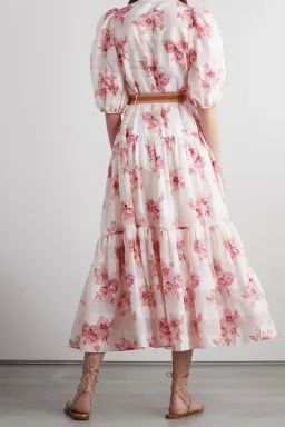 Zimmermann Rosa Belted Floral-Print Cotton and Silk-Blend Jacquard Midi Shirt Dress Size 16 for rent on The Volte - image 3