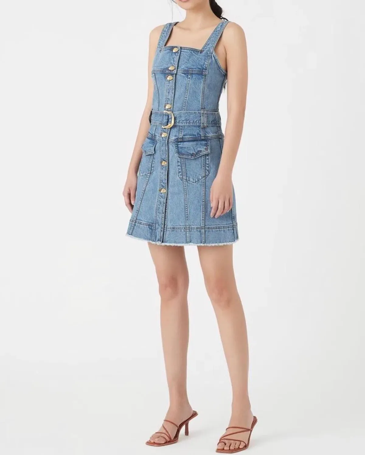 Aje Paperbark Denim Mini Dress Blue Size 4 for rent on The Volte - main image