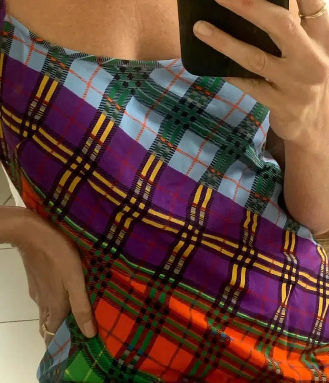 Rixo Holly Rainbow Check Print Dress Size 10  for rent on The Volte - main image