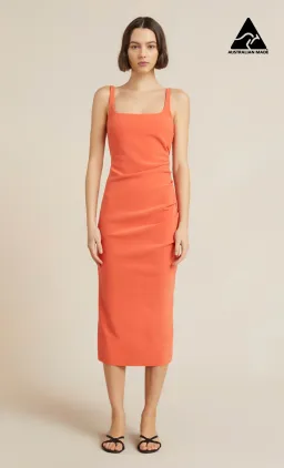 Bec & Bridge Karina Tuck Midi Dress in Fire Orange Size 14 for rent on The Volte - image 1