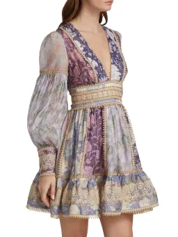 Zimmermann Celestial Lace Panelled Mini Dress Purple Floral Size 1 / Au 10 for rent on The Volte - image 6