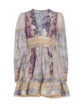 Zimmermann Celestial Lace Panelled Mini Dress Purple Floral Size 1 / Au 10 for rent on The Volte - image 5