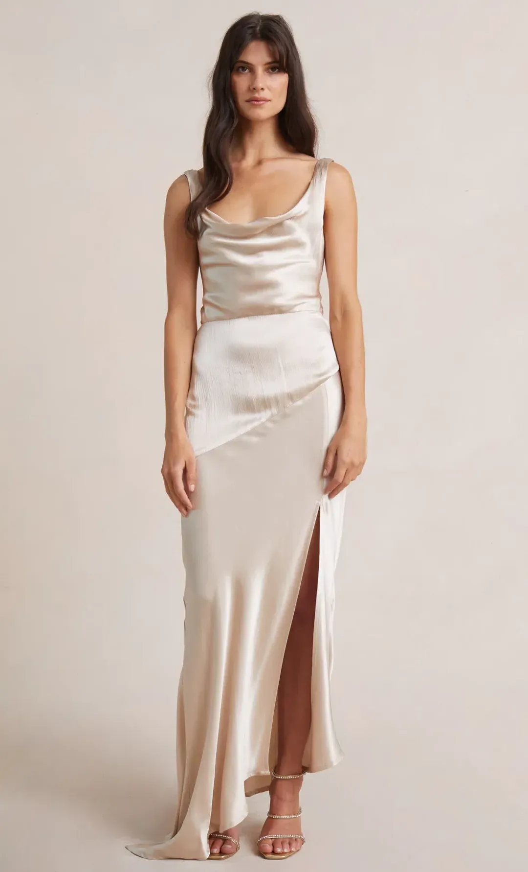 Bec and Bridge Moon Dance Cowl Dress Sand Beige Size 10 for rent on The Volte - main image