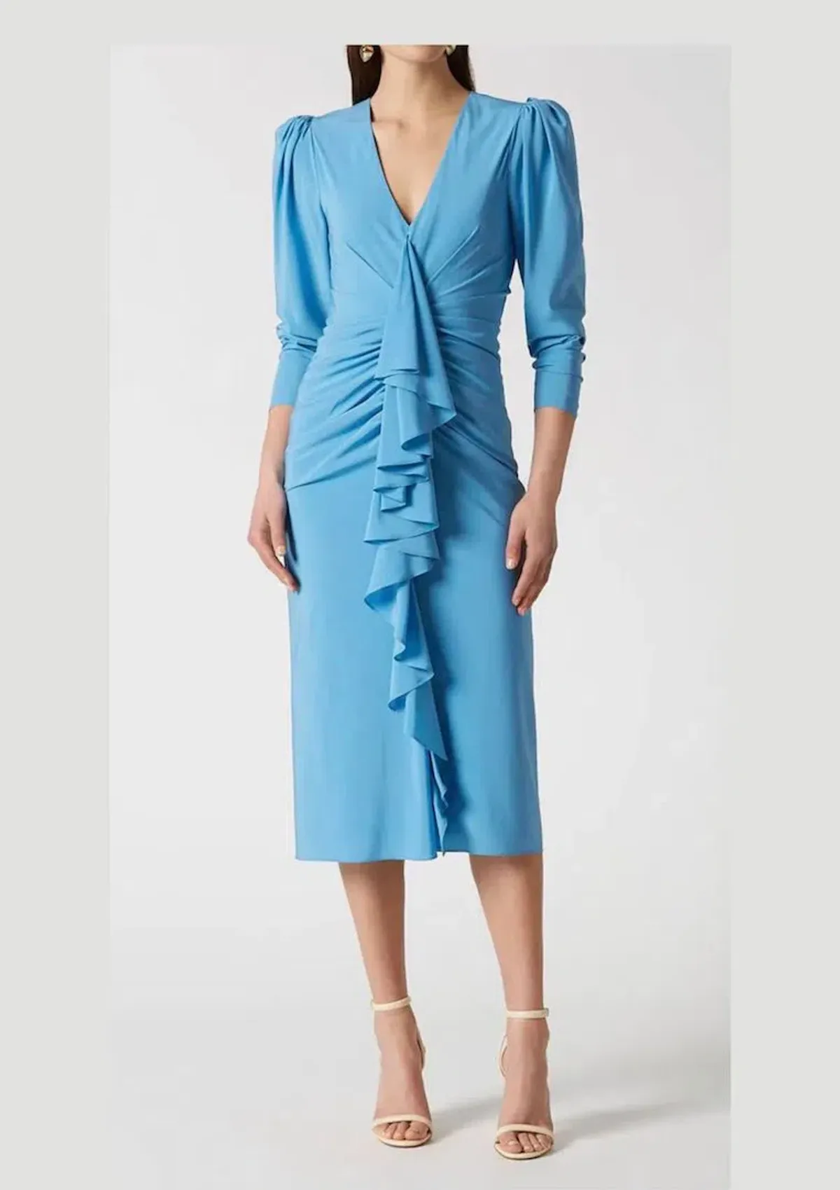 Scanlan Theodore Silk Drape Sleeve Dress Blue Size 8 for rent on The Volte - main image