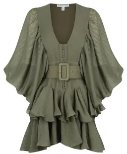 Shona Joy Charlotte Plunged Draped Mini Dress Khaki Size 8 for rent on The Volte - image 2