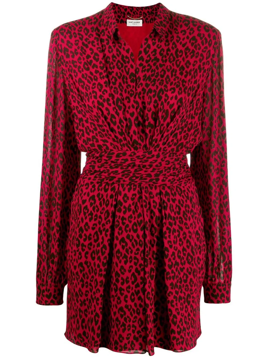Saint Laurent Long Sleeve Leopard Mini Dress In Red & Black Size 8  for rent on The Volte - main image