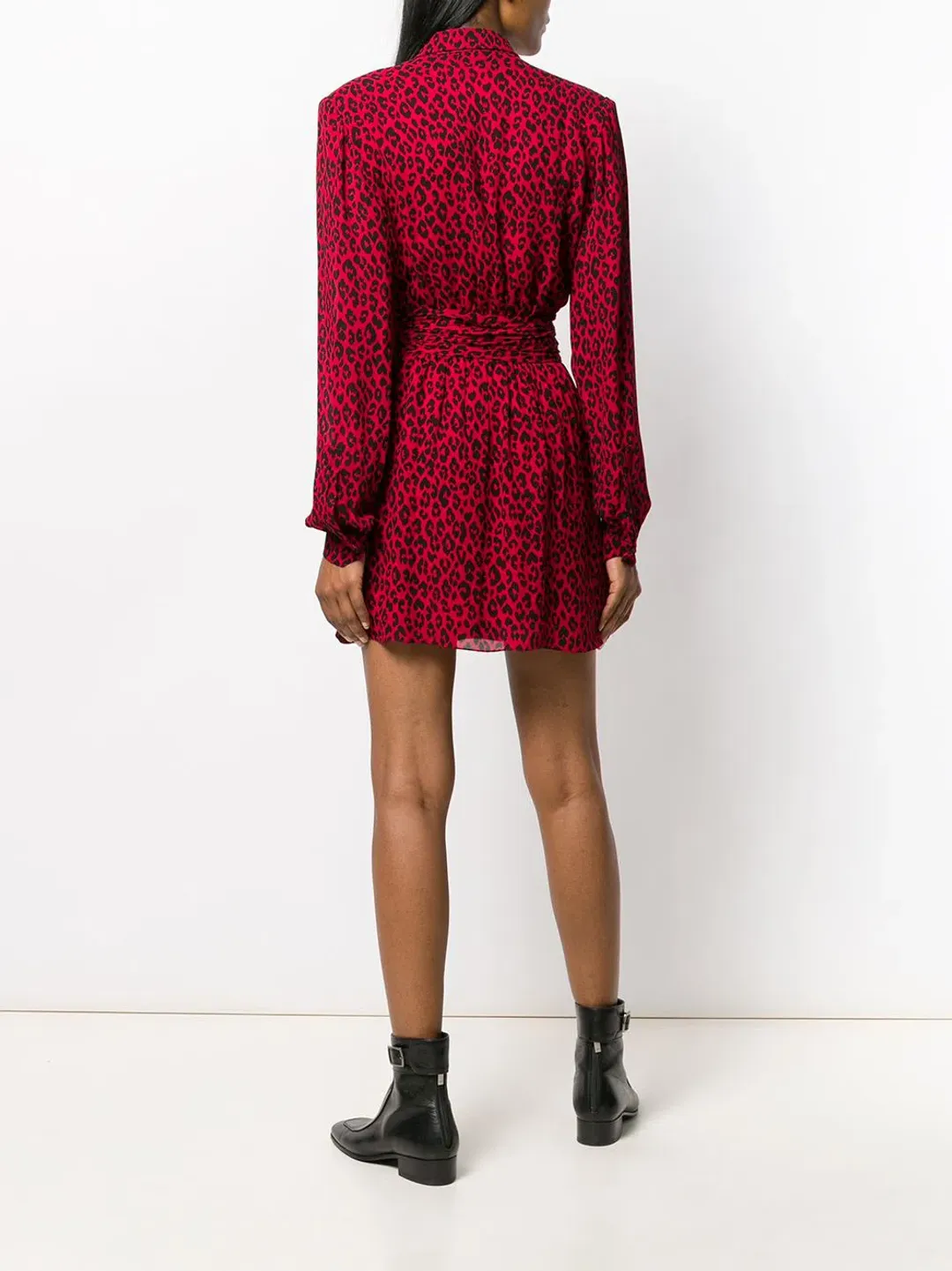 Saint Laurent Long Sleeve Leopard Mini Dress In Red & Black Size 8  for rent on The Volte - main image