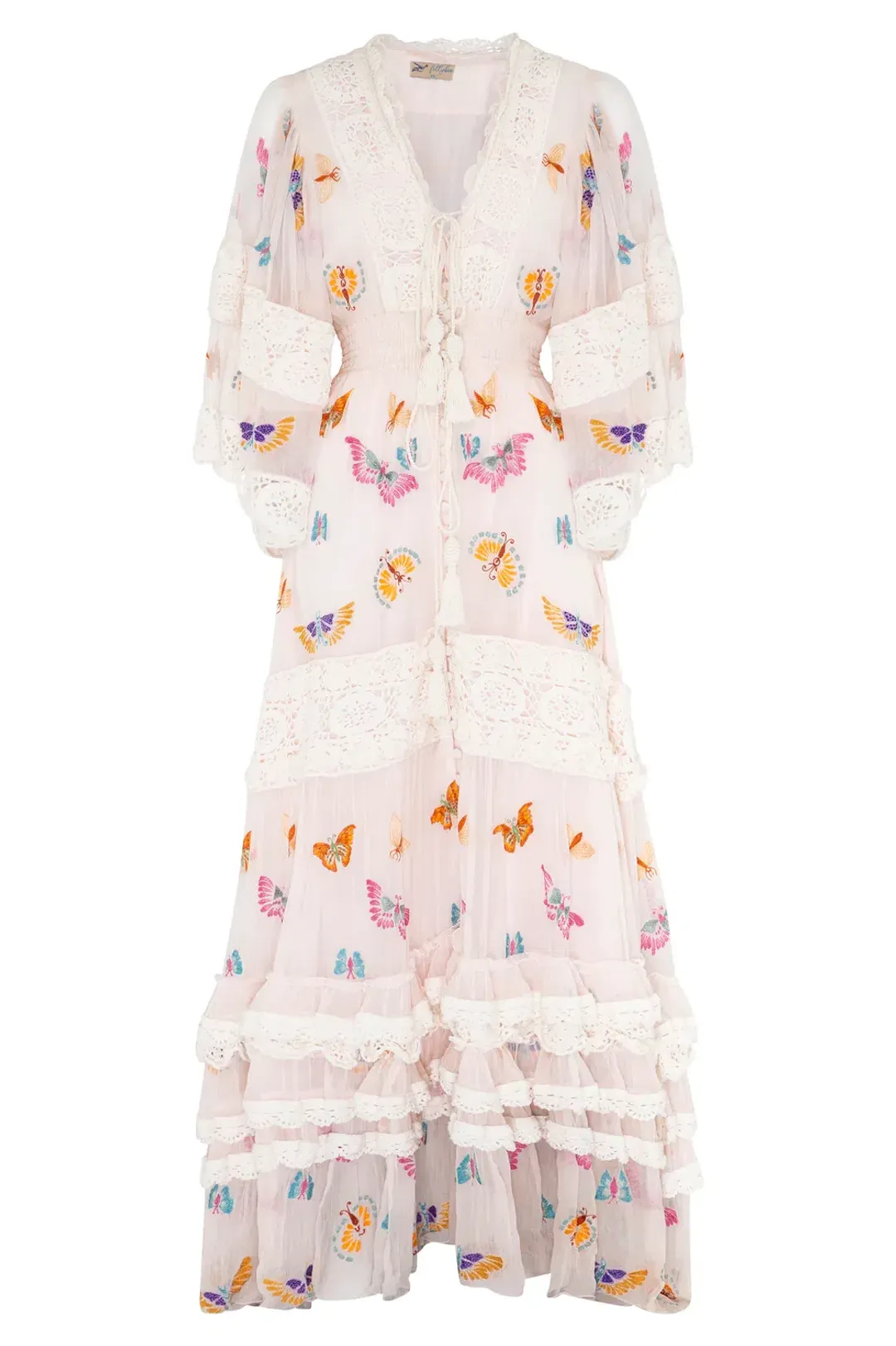 Fillyboo Madam Butterfly Embroidered Duster in Delicacy Size M for rent on The Volte - main image