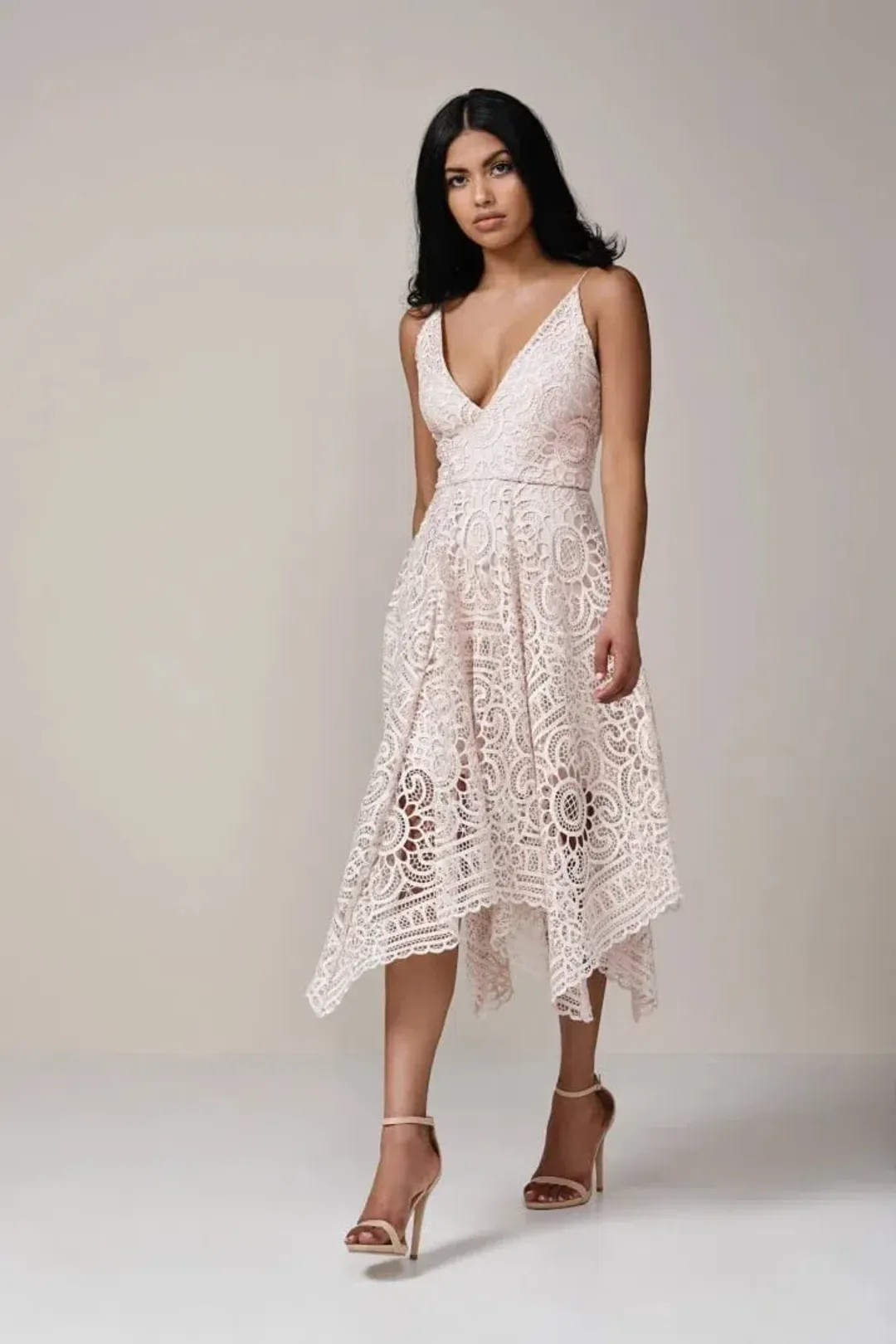 Nicholas Lace V Neck Ball Dress Antique Pink Size 6 for rent on The Volte - main image